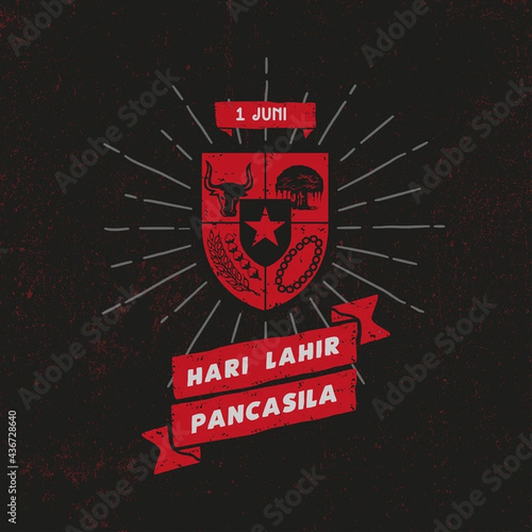 Fototapeta Hari Lahir Pancasila, 1 Juni. Translation : June 1, Indonesian Pancasila Day. Unity in Diversity. vector illustration.