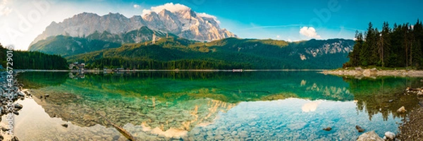 Obraz Eibsee Panorama mit Zugspitze - Berge und See in den Alpen