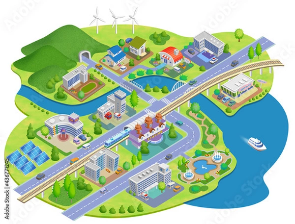 Obraz スマートシティの町並みイラスト　バリエーションあり