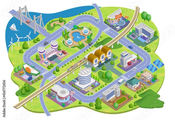 Obraz スマートシティの町並みイラスト　バリエーションあり