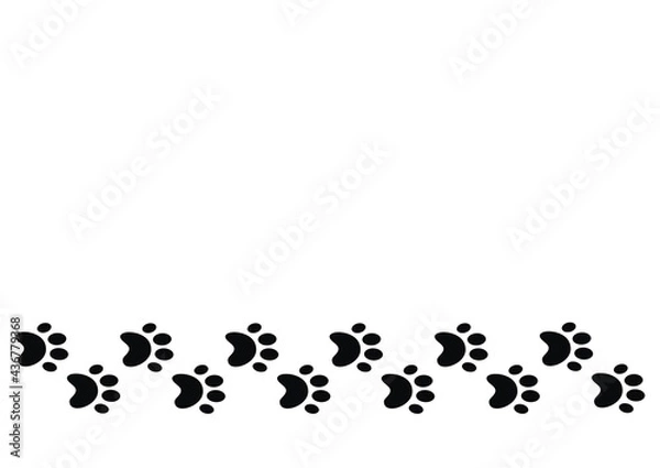Fototapeta Series of paws, in a row, black conceptual vector illustration on white background,