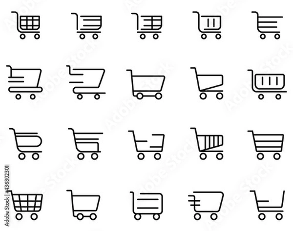 Fototapeta Simple set of shopping cart vector on white background.