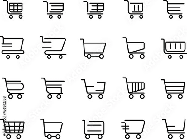 Fototapeta Simple set of shopping cart vector on white background.