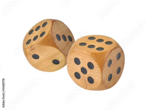 Obraz Retro wooden dice, double six, isolated on white