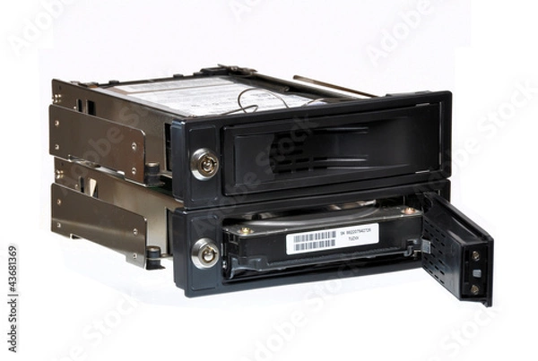 Fototapeta Two SATA RAID computer hardisk cradles isolated on white