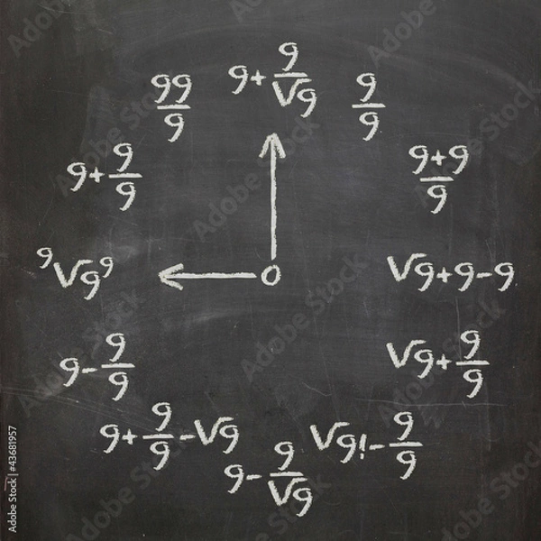 Obraz Math clock with all nines on chalkboard