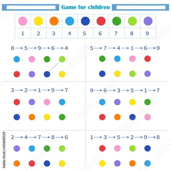 Fototapeta  Worksheet for children. Draw the lines according to the arrows indicated in the sample
