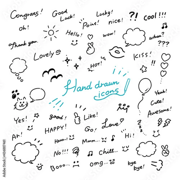 Obraz 手描き文字あしらい感嘆詞ふきだし記号セット【ブラック】