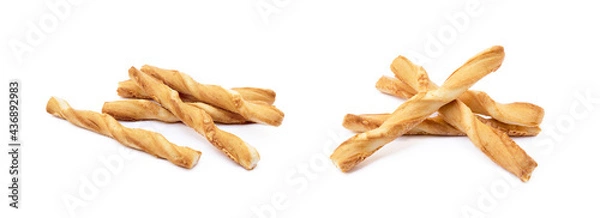 Obraz Spiral bread sticks with cheese on a white background