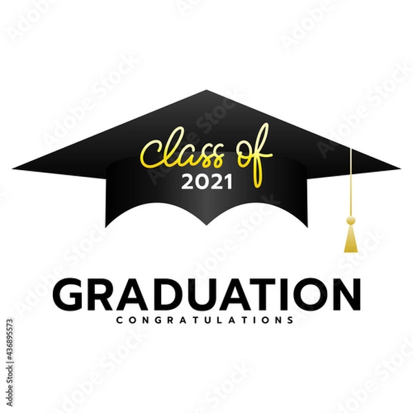 Fototapeta class of 2021 with graduation cap . Template for graduation design .isolated on white background ,Vector illustration EPS 10