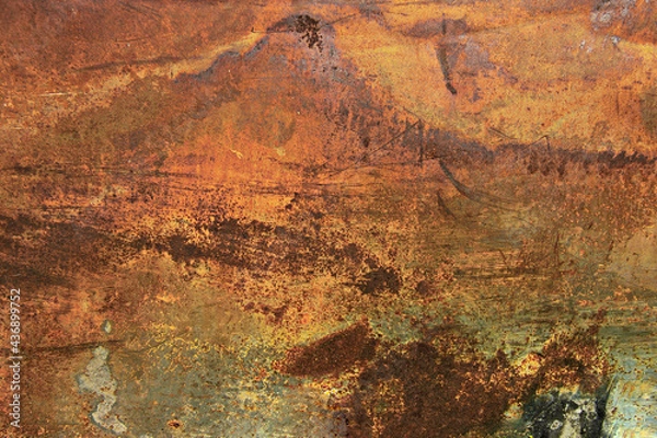 Fototapeta Еexture of rusty iron, cracked paint on an old metallic surface, sheet of rusty metal with cracked and flaky paint, abstract rusty metal texture