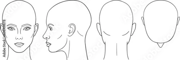 Fototapeta Female head vector illustration in front, back, top, side view