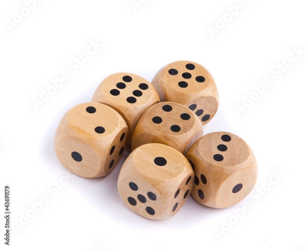 Fototapeta Wooden dice for board game isolated on white background