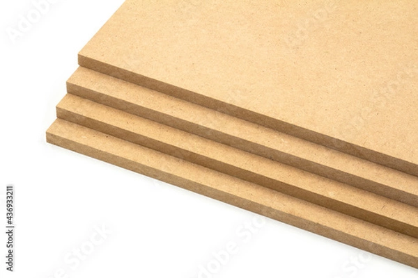 Fototapeta Raw MDF boards of brown color arranged in the shape of steps.