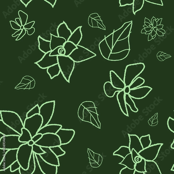 Obraz Floral pattern vector illustration on a dark green background