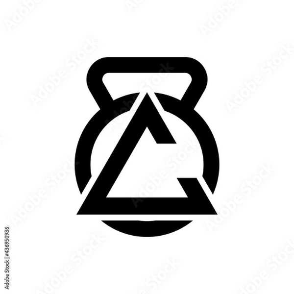 Fototapeta Fitness gym kettlebell logo wrapped with triangle initials C