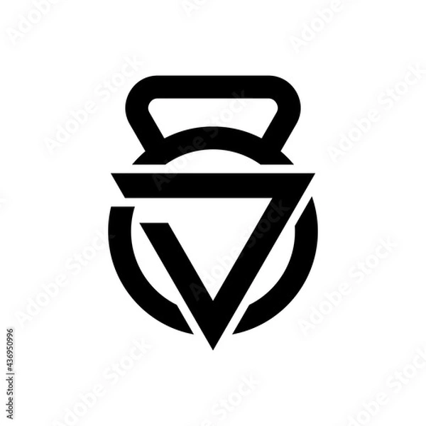 Fototapeta Fitness gym kettlebell logo wrapped with triangle initials D