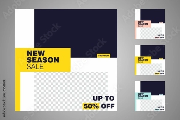 Fototapeta New set of editable minimal banner templates. Suitable for social media posts and web or internet ads. Vector illustration with photo college.