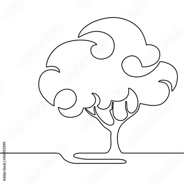 Fototapeta Linear art. The tree in the contour. Vector on an isolated background. Hand-drawn drawing for natural graphic design, background, print.
