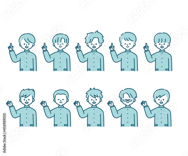 Fototapeta 冬の制服を着た様々な男子学生のイラスト（上半身）