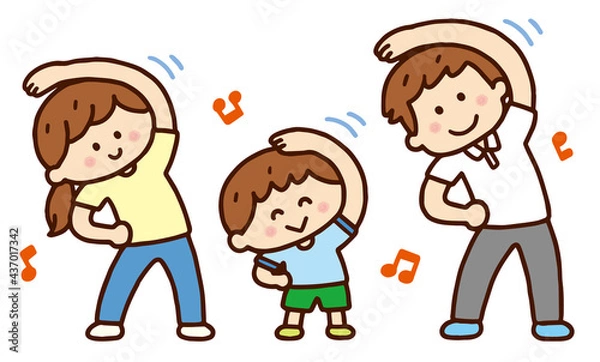 Fototapeta ラジオ体操をする親子