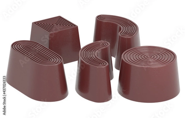 Fototapeta Realistic 3d illustration of elegant chocolate candies of different shapes isolated on white background