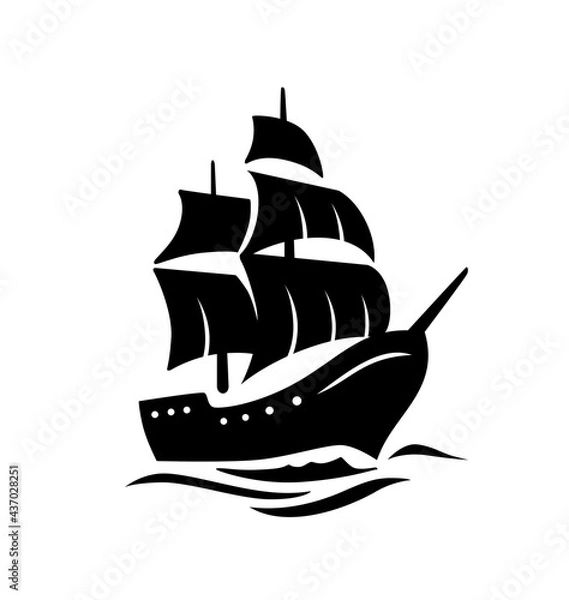 Obraz Sailing old ship silhouette. Vector 