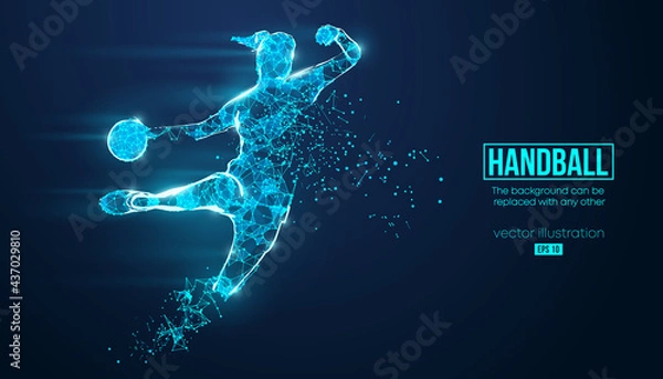 Obraz Abstract silhouette of a wireframe handball player from particles on the background. Convenient organization of eps file. Vector illustartion. Thanks for watching