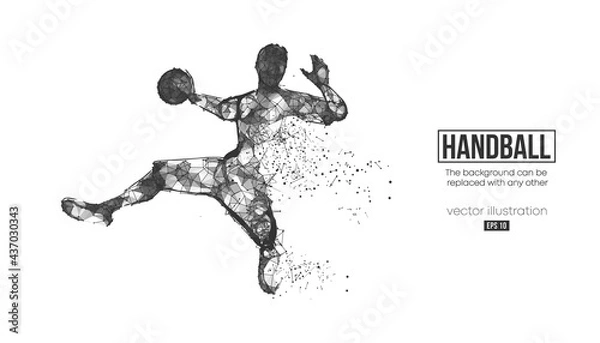 Fototapeta Abstract silhouette of a wireframe handball player from particles on the background. Convenient organization of eps file. Vector illustartion. Thanks for watching