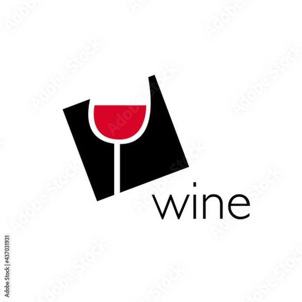 Fototapeta Wine logo. Logo for a liquor store, restaurant, bar. A glass of red wine in a black square with the words "wine".