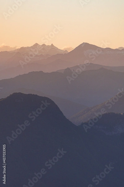 Obraz Sunset over the alps during spring near the city of Como, Italy - May 2021.