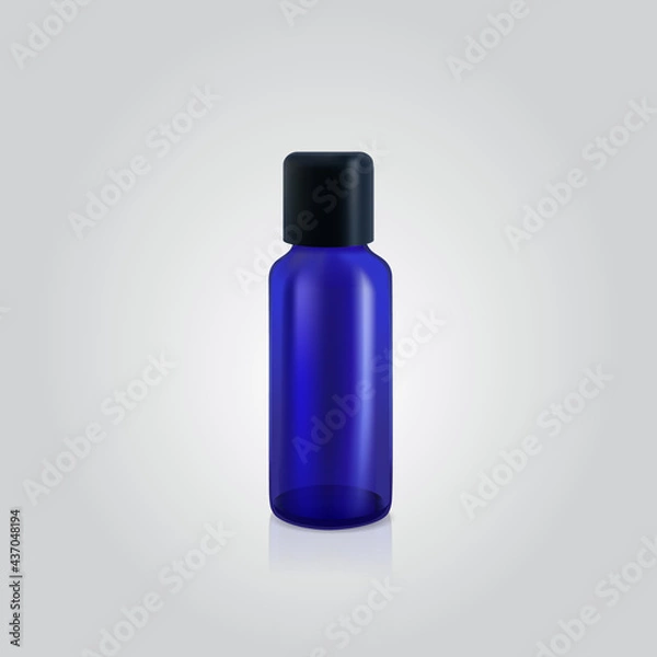 Obraz Blue glass bottle empty, realistic vector cosmetic, perfume, oil container isolated on white background.