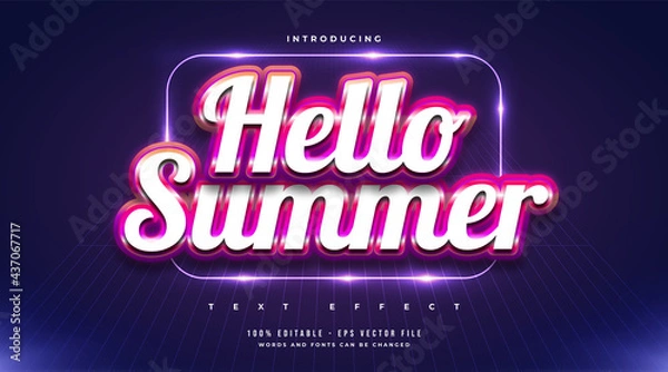 Obraz Hello Summer Text in Colorful Style with Embossed Effect. Editable Text Effect