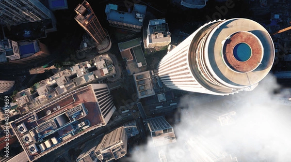 Fototapeta AERIAL. Modern abstract cityscape and colorful network connection concept .