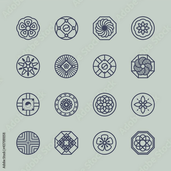Fototapeta Korea traditional pattern outline icon collection. Thin line icon vector illustrator.