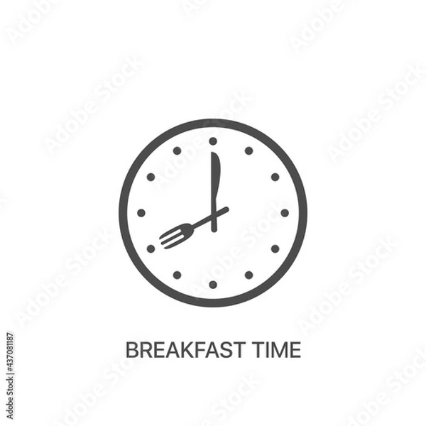 Fototapeta Breakfast time vector icon Food time on the clock