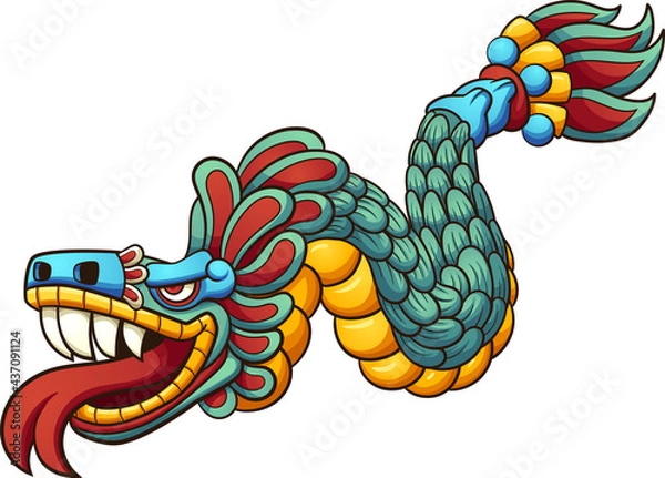 Fototapeta Cartoon Quetzalcoatl. Vector clip art illustration with simple gradients. All in a single layer. 
