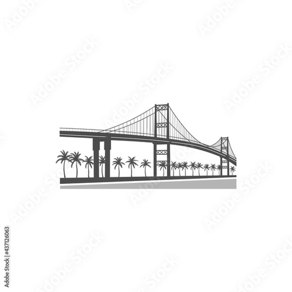 Fototapeta Black and white drawing of an isolated bridge and a piece of inbankment