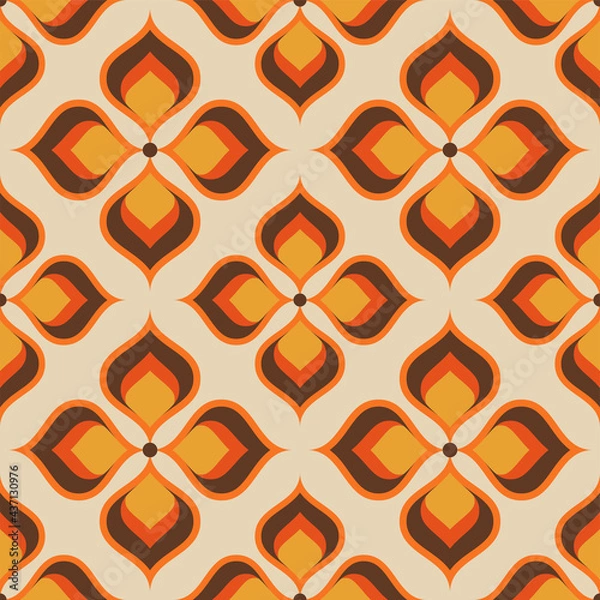 Fototapeta Vector seamless trendy texture in retro 70s wallpaper style. Modern pattern