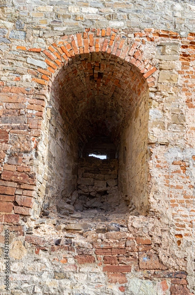 Fototapeta old castle brick wall with window