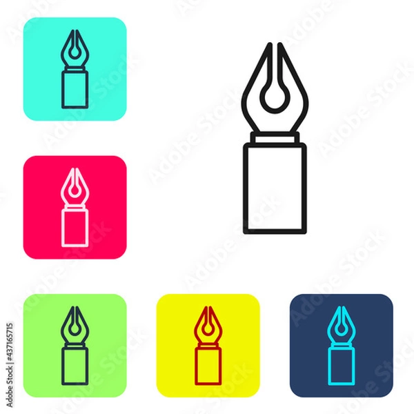 Obraz Black line Fountain pen nib icon isolated on white background. Pen tool sign. Set icons in color square buttons. Vector