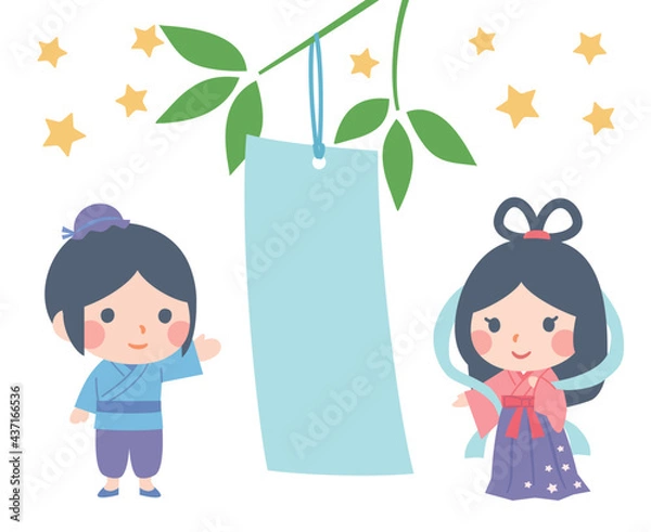 Fototapeta 無地の短冊と織姫・彦星