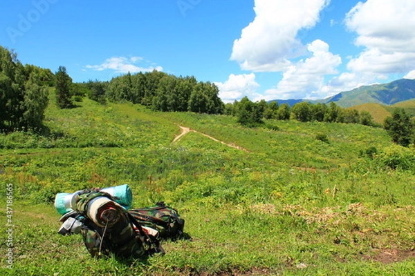Obraz backpacks in the mountais