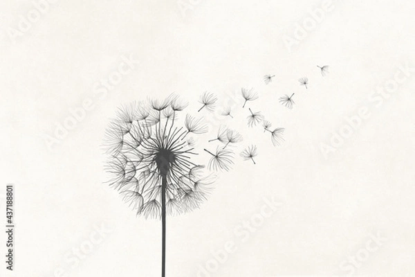 Obraz Illustration of dandelion vanishing in the air with the wind, surreal concept symbol