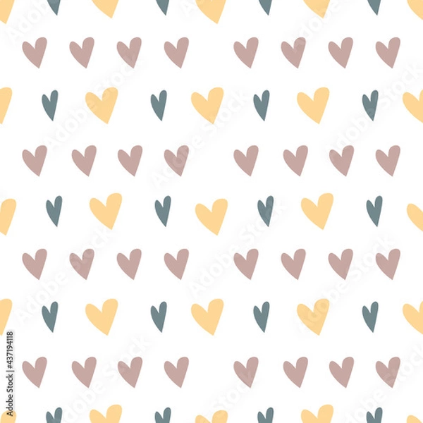 Fototapeta Seamless vector pattern in pastel colors with hearts illustrations. 