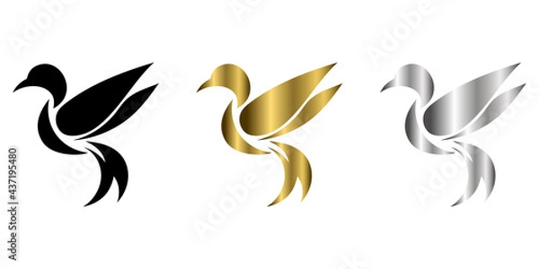 Fototapeta three color black gold silver Vector illustration on a white background of flying hummingbird Suitable for making logos