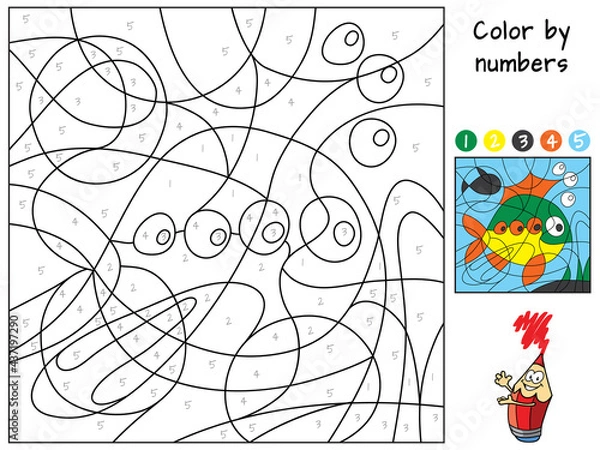 Obraz Fish. Color by numbers. Coloring book