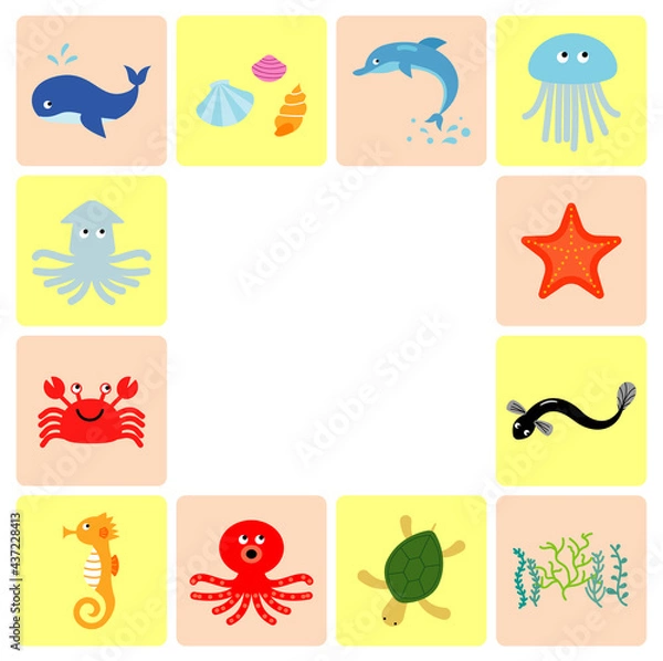 Fototapeta 海の生き物のベクターイラストのセット