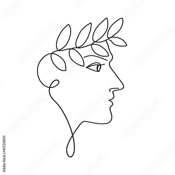 Obraz Linear vector illustration of male face in profile with floral decorative elements. Isolated black hand drawing on a white background.