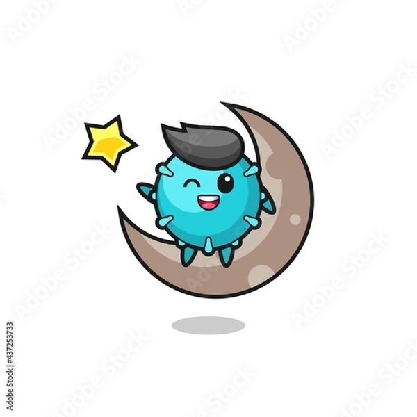 Fototapeta illustration of virus cartoon sitting on the half moon